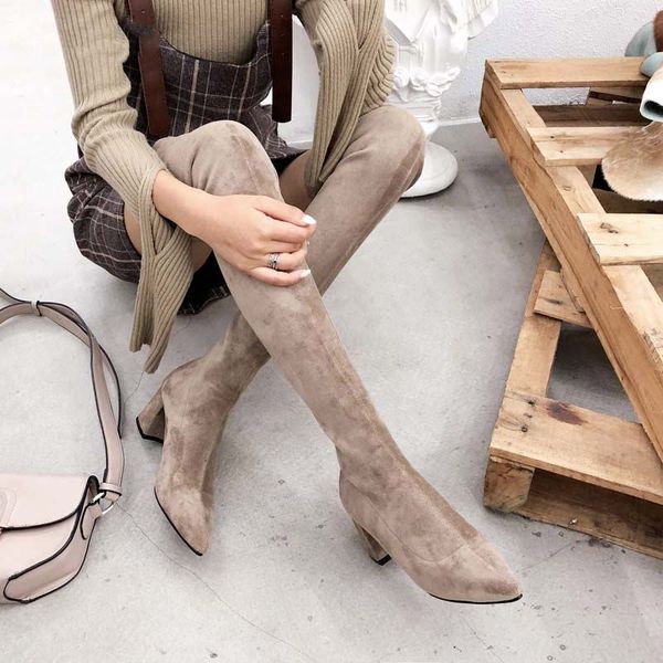2019 stretch over the knee boots pointed toe women thick high heel boots autumn winter thigh boots flock female shoes, Black
2019 stretch over the knee boots pointed toe women thick high heel boots autumn winter thigh boots flock female shoes, Black