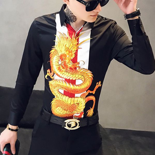 men's shirts long sleeve chinese style dragon print casual slim fit shirt men dress vintage night club tuxedo social shirts, White;black
men's shirts long sleeve chinese style dragon print casual slim fit shirt men dress vintage night club tuxedo social shirts, White;black
