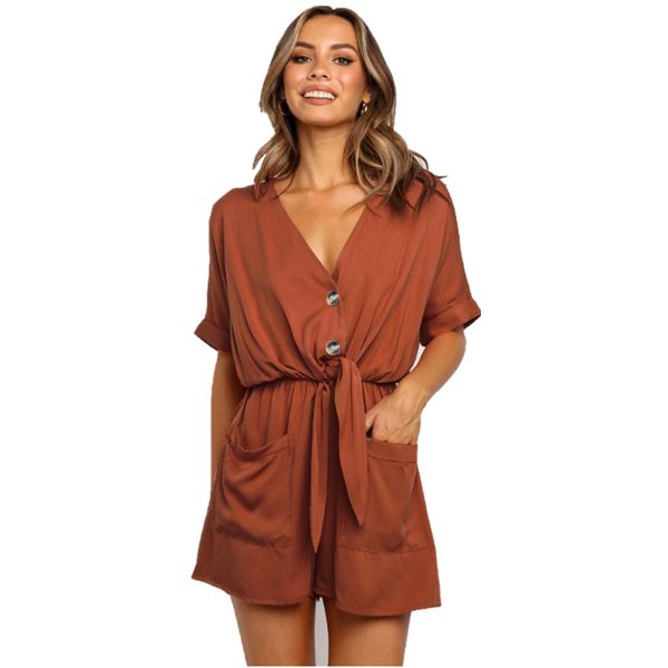 short sleeve v-neck tie up button playsuits 2020 summer women solid casual slim pockets stretchy waist elegant ladies overalls, Black;white
short sleeve v-neck tie up button playsuits 2020 summer women solid casual slim pockets stretchy waist elegant ladies overalls, Black;white