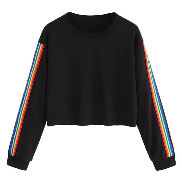 sweatshirt women long sleeve rainbow patchwork o neck hoodies casual pullover crop short sweatshirts sudadera mujer, Black
sweatshirt women long sleeve rainbow patchwork o neck hoodies casual pullover crop short sweatshirts sudadera mujer, Black