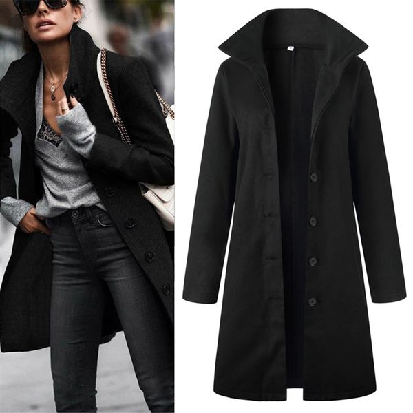 new veste femme coat women long sleeve turn-down collar outwear jacket casual autumn winter elegant overcoat, Black
new veste femme coat women long sleeve turn-down collar outwear jacket casual autumn winter elegant overcoat, Black