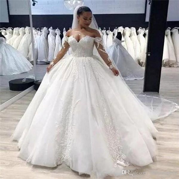 plus size vintage lace a line wedding dresses long sleeves with appliques off shoulder sweep train tulle sweetheart bridal gowns vestidos, White
plus size vintage lace a line wedding dresses long sleeves with appliques off shoulder sweep train tulle sweetheart bridal gowns vestidos, White