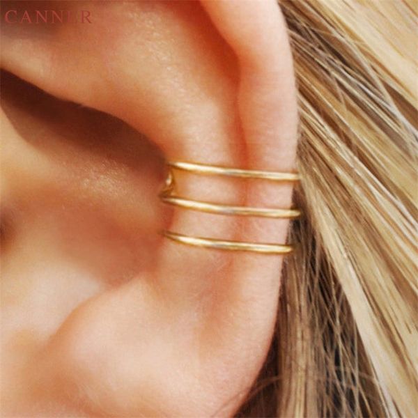 

canner 1 pair punk simple ear cuffs earrings for women girls 925 sterling silver ear cuff gold non pierced ears jewelry c40, Golden;silver