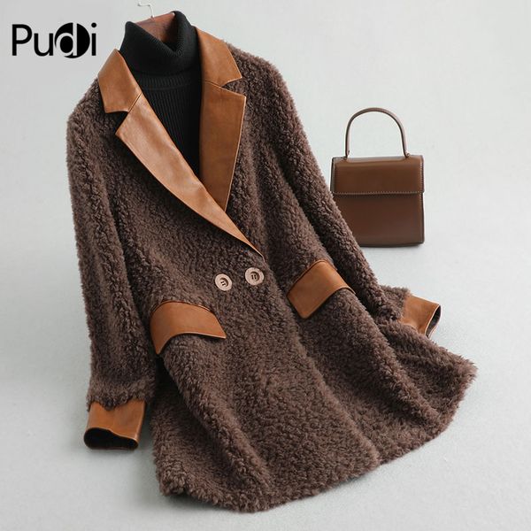 women's fur & faux pudi winter real wool coat girl warm jacket coats lady long sheep jackets overcoats a19102, Black
women's fur & faux pudi winter real wool coat girl warm jacket coats lady long sheep jackets overcoats a19102, Black