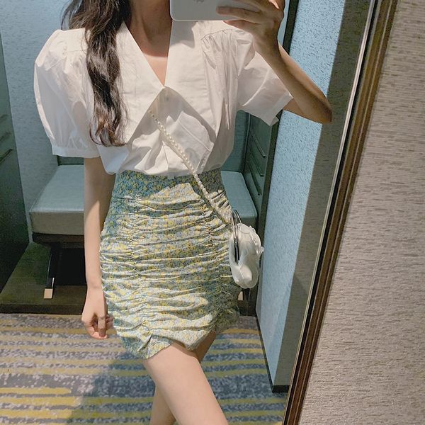 fashion summer college style women shirt puffy sleeves solid button casual 2020 korean elegant office ladies blouses, White
fashion summer college style women shirt puffy sleeves solid button casual 2020 korean elegant office ladies blouses, White
