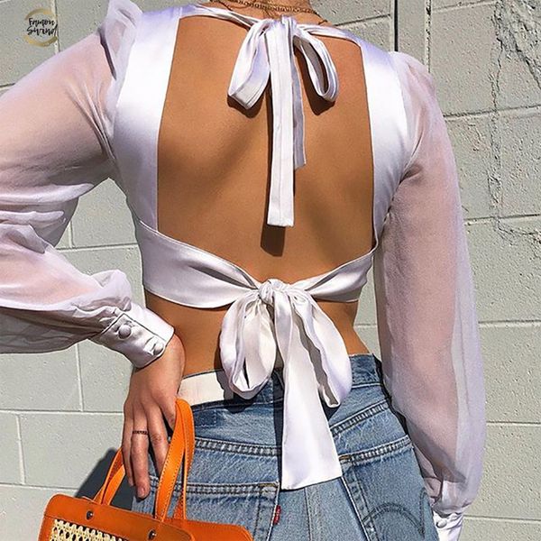 streetwear mesh long sleeve crop women summer white blouse lace up backless shirt blusas mujer de moda 2019
streetwear mesh long sleeve crop women summer white blouse lace up backless shirt blusas mujer de moda 2019