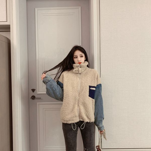 2019 autumn and winter new european goods denim stitching lamb hair loose long section thick padded cotton jacket coat female, Black
2019 autumn and winter new european goods denim stitching lamb hair loose long section thick padded cotton jacket coat female, Black
