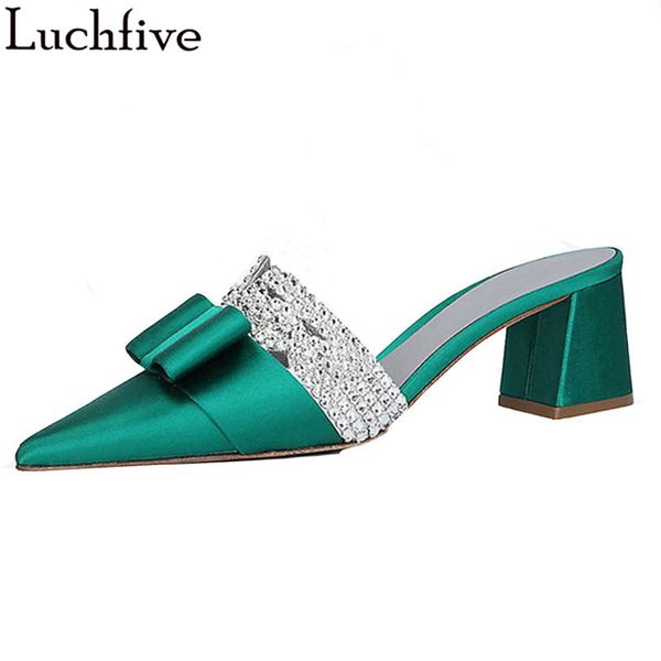 bowtie rhinestone pointy toe slippers woman chunky heels mule shoes slip on silk slides green shoes woman, Black
bowtie rhinestone pointy toe slippers woman chunky heels mule shoes slip on silk slides green shoes woman, Black
