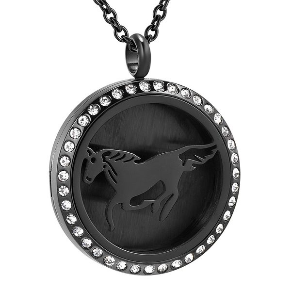 ijp0340 stainless steel cremation black hollow inlay crystal round horse urn necklace ashes memorial pendant beautiful gift jewelry, Silver
ijp0340 stainless steel cremation black hollow inlay crystal round horse urn necklace ashes memorial pendant beautiful gift jewelry, Silver