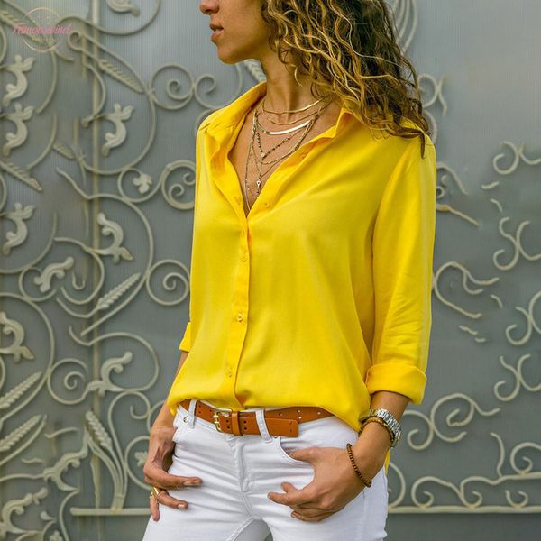women blouses 2020 chiffon solid blouse shirt summer office turn down collar women yellow blusas shirts, White
women blouses 2020 chiffon solid blouse shirt summer office turn down collar women yellow blusas shirts, White