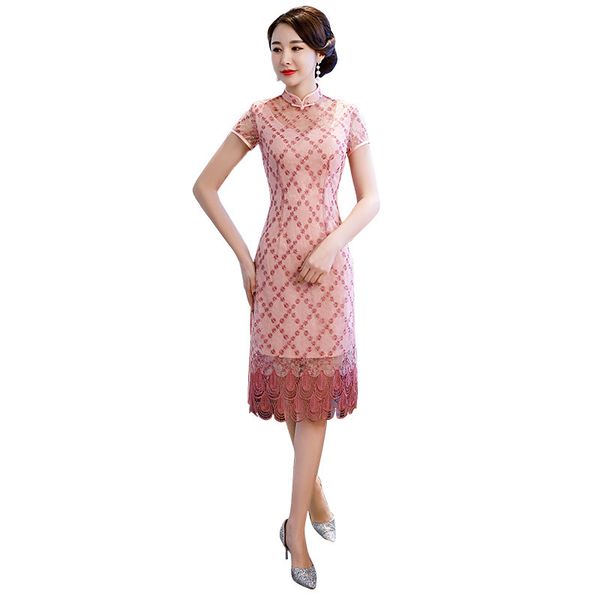plue size pink chinese traitional style women lace embroidery qipao elegant ladies dress short sleeve stage show cheongsam, Red
plue size pink chinese traitional style women lace embroidery qipao elegant ladies dress short sleeve stage show cheongsam, Red