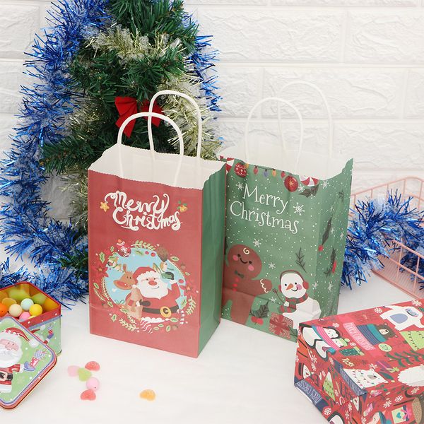 

10pcs 21*13*8cm multifuntion christmas paper bag handbag festival gift bags with handles party supplies for event party