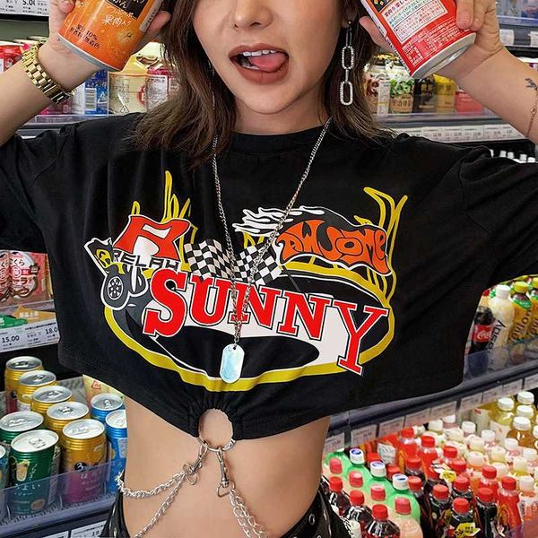punk metal chain decoration cotton crop women t-shirts 2020summer fashion black printing loose basic slim soft tees, White
punk metal chain decoration cotton crop women t-shirts 2020summer fashion black printing loose basic slim soft tees, White
