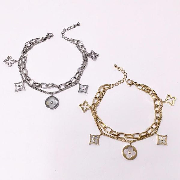 316l stainless steel silver clover shell bracelet luxury design rose gold flower two lline chains bracelets for women fashion jewelry, Golden;silver
316l stainless steel silver clover shell bracelet luxury design rose gold flower two lline chains bracelets for women fashion jewelry, Golden;silver