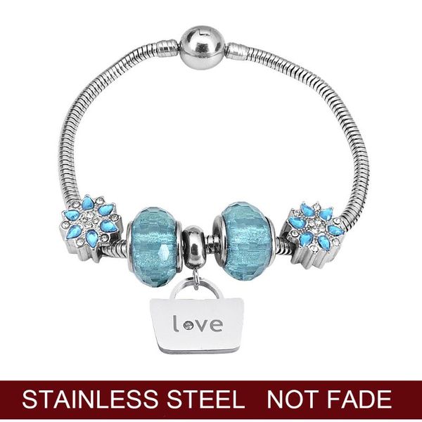 charm bracelets classic silver dream bracelet blue color murano glass bead women's stainless steel, Golden;silver
charm bracelets classic silver dream bracelet blue color murano glass bead women's stainless steel, Golden;silver