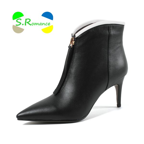 s.romance women ankle boots woman shoes cow genuine leather high thin heels pointed toe front zipper fringe 2018 new sb212, Black
s.romance women ankle boots woman shoes cow genuine leather high thin heels pointed toe front zipper fringe 2018 new sb212, Black