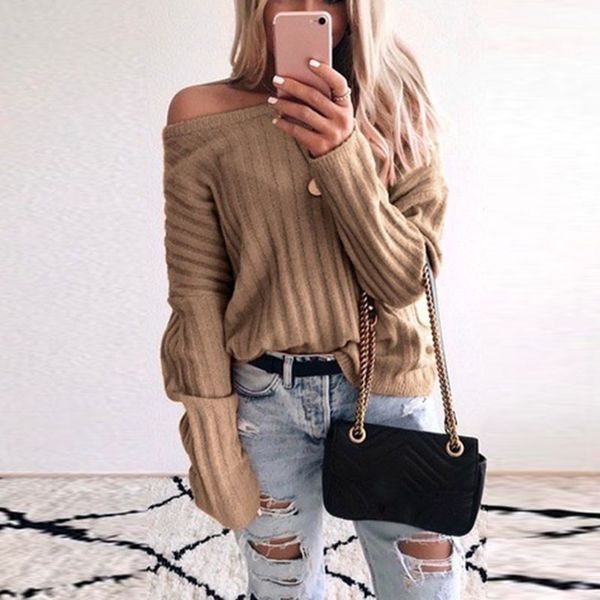 2019 autumn winter sweater solid color striped loose long-sleeved knitted off shoulder sweater streetwear, White;black
2019 autumn winter sweater solid color striped loose long-sleeved knitted off shoulder sweater streetwear, White;black