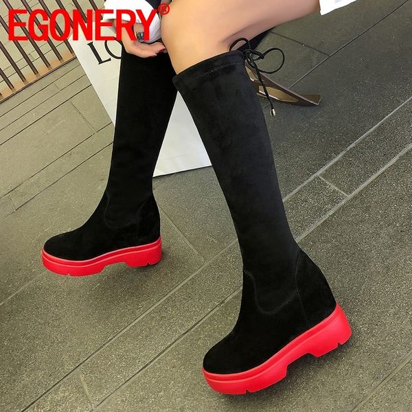 egonery woman shoes 2019 autumn winter new fashion kid suede knee high boots outside comfortable super high heels platform shoes, Black
egonery woman shoes 2019 autumn winter new fashion kid suede knee high boots outside comfortable super high heels platform shoes, Black