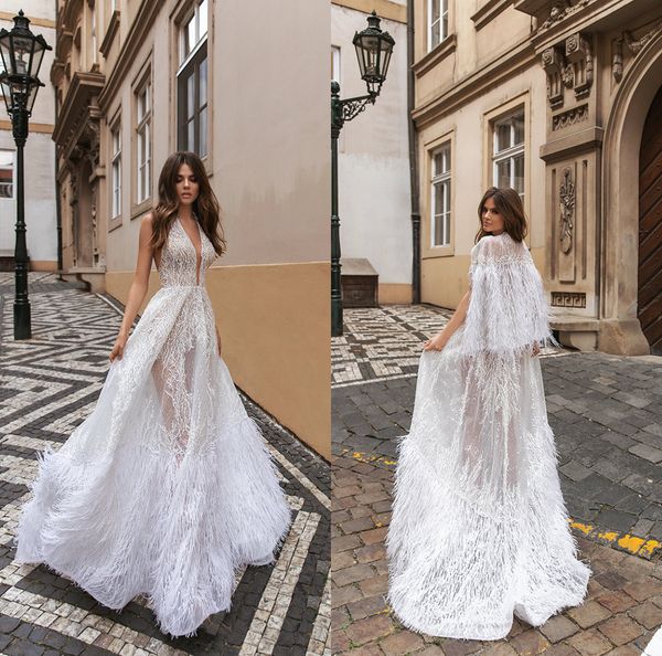 summer boho wedding dresses 2020 feather lace appliques sweep train country wedding gowns with wrap halter beach robes de mariée, White
summer boho wedding dresses 2020 feather lace appliques sweep train country wedding gowns with wrap halter beach robes de mariée, White