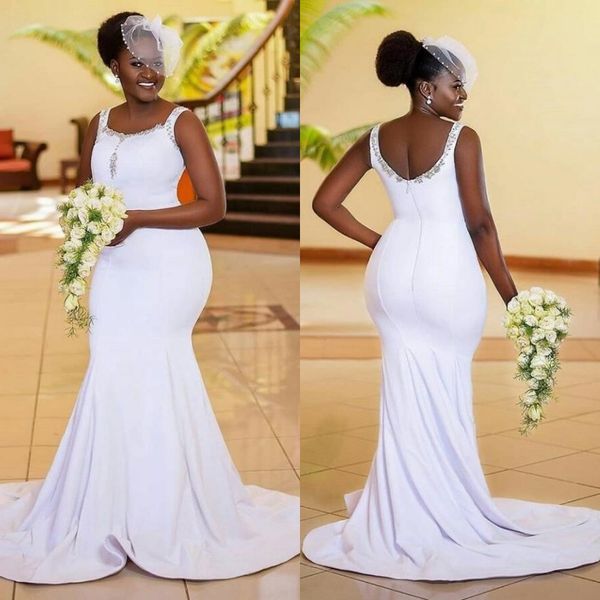 custom made 2020 african plus size satin mermaid wedding dress scoop neck zipper back long bridal gowns with beading, White
custom made 2020 african plus size satin mermaid wedding dress scoop neck zipper back long bridal gowns with beading, White
