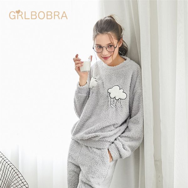 winter new beautiful velvet cloud embroidery two-piece pajamas for japanese and korean women casual round collar residence, Blue;gray
winter new beautiful velvet cloud embroidery two-piece pajamas for japanese and korean women casual round collar residence, Blue;gray