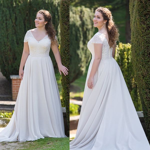 2020 plus size wedding dresses a line sweep train v neck short sleeve country wedding dress custom made chiffon beach robes de mariée, White
2020 plus size wedding dresses a line sweep train v neck short sleeve country wedding dress custom made chiffon beach robes de mariée, White