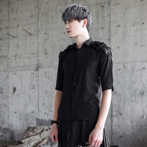 autumn new men fashion punk style long sleeve casual shirt male shoulder wings slim fit dress shirt stage show costume, White;black
autumn new men fashion punk style long sleeve casual shirt male shoulder wings slim fit dress shirt stage show costume, White;black