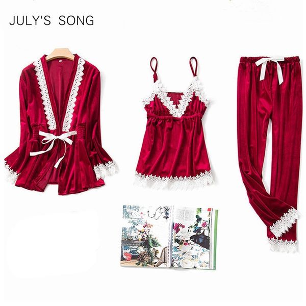 july's song fashion gold velvet 3 peices warm pajamas set women lace sling pajamas winter sleepwear long sleeves nightwear, Black;red
july's song fashion gold velvet 3 peices warm pajamas set women lace sling pajamas winter sleepwear long sleeves nightwear, Black;red