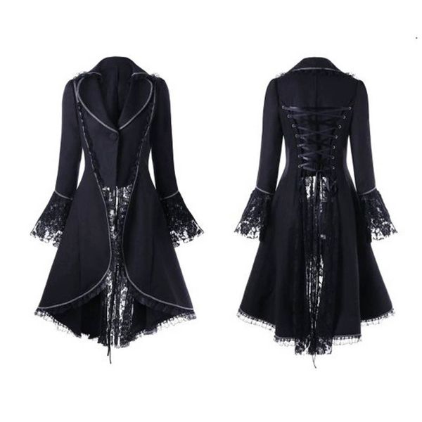 

women vintage gothic long sleeve lace stitching velvet tuxedo jacket medieval aristocratic ladies vampire dress lolita cosplay#6, Black;brown