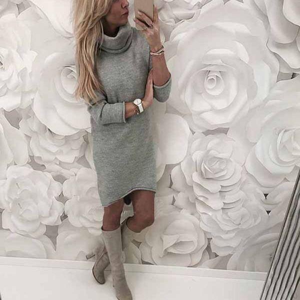 autumn women knitted dress casual long sleeve solid turtleneck women sweater dress female thicken warm robe dresses vestidos, Black;gray
autumn women knitted dress casual long sleeve solid turtleneck women sweater dress female thicken warm robe dresses vestidos, Black;gray
