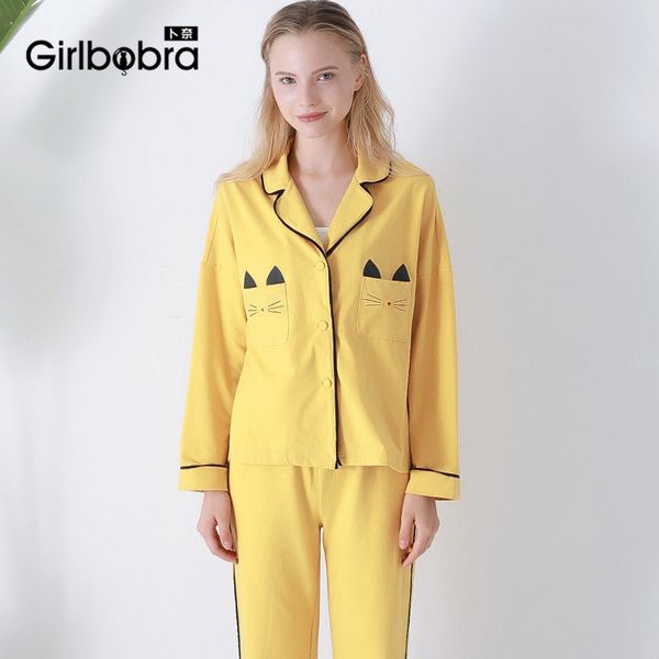 women yellow pajamas sets home clothing turn-down collar and pants sleepwear suits with cats pockets pijama nighty sets, Blue;gray
women yellow pajamas sets home clothing turn-down collar and pants sleepwear suits with cats pockets pijama nighty sets, Blue;gray