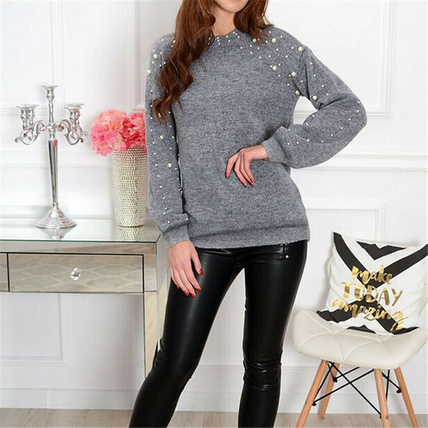women solid round neck long sleeve sweater 2019 new women casual pearl decoration sweater warm autumn winter gray, White;black
women solid round neck long sleeve sweater 2019 new women casual pearl decoration sweater warm autumn winter gray, White;black