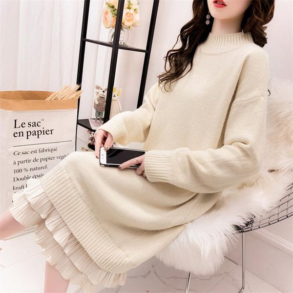 2019 female sweater autumn and winter thick warm long solid color long sleeves over the knee velvet hem knit, White;black
2019 female sweater autumn and winter thick warm long solid color long sleeves over the knee velvet hem knit, White;black