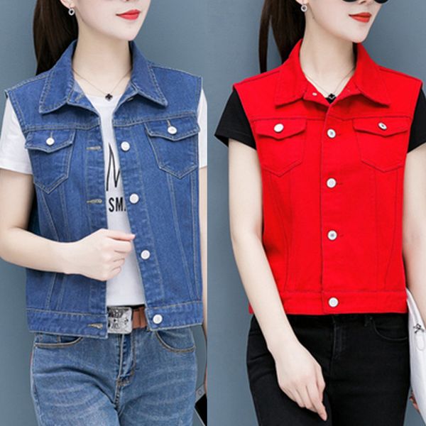 jeans turn-down collar women's denim vest sleeveless female vests autumn 2019 button pocket steetwear casual slim red women coat, Black;white
jeans turn-down collar women's denim vest sleeveless female vests autumn 2019 button pocket steetwear casual slim red women coat, Black;white