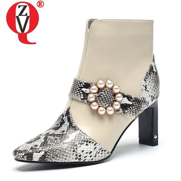 zvq office ankle boots genuine leather high heels women's shoes printed pearl earrings decoration pointed toe botas mujer, Black
zvq office ankle boots genuine leather high heels women's shoes printed pearl earrings decoration pointed toe botas mujer, Black
