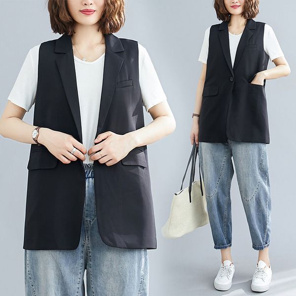 suit vest jacket female 2020 summer new literary large size solid color casual sleeveless waistcoat jacket thin shirt coat k250, Black;white
suit vest jacket female 2020 summer new literary large size solid color casual sleeveless waistcoat jacket thin shirt coat k250, Black;white