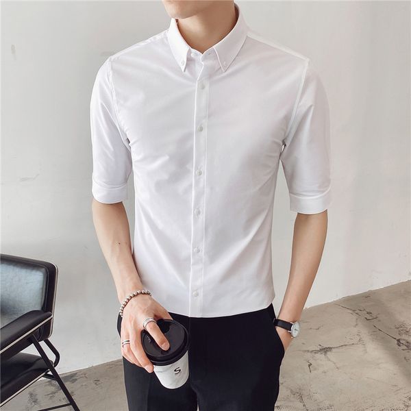 white dress shirt men business casual slim fit half sleeve men social pure color shirt, White;black
white dress shirt men business casual slim fit half sleeve men social pure color shirt, White;black
