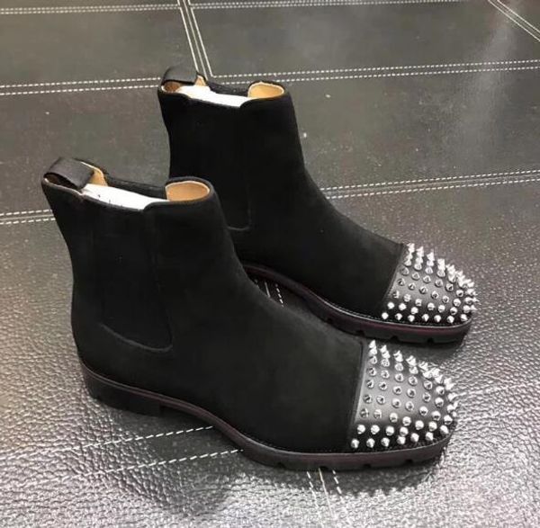 fashion luxury men boots red bottom design men ankle boots low heels genuine leather suede with rivets melon spikes flat short knight r8, Black
fashion luxury men boots red bottom design men ankle boots low heels genuine leather suede with rivets melon spikes flat short knight r8, Black