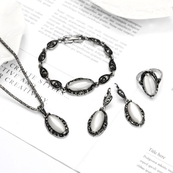 vintage opal stone jewelry set fashion pendant necklace set antique silver 4pc jewelry party costume bridal jewelry sets
vintage opal stone jewelry set fashion pendant necklace set antique silver 4pc jewelry party costume bridal jewelry sets