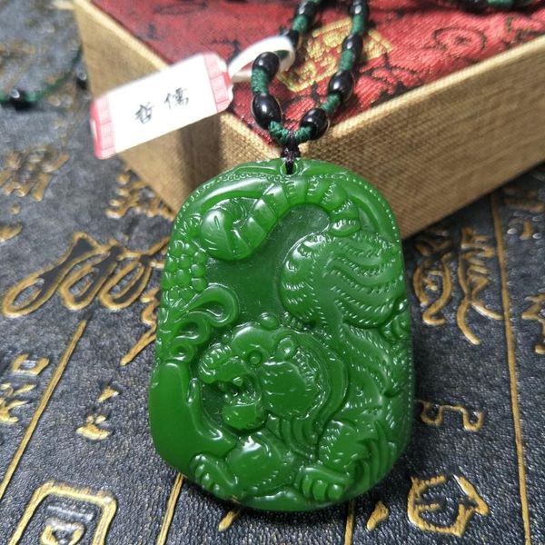 send a-level national certificate natural hetian jasper big tiger pendant green rope obsidian beads pendant chain, Silver
send a-level national certificate natural hetian jasper big tiger pendant green rope obsidian beads pendant chain, Silver