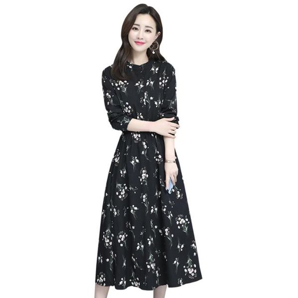 women printing chiffon dress 2019 new spring long sleeve o-neck vintage dresses female high waist casual black long dress, Black;gray
women printing chiffon dress 2019 new spring long sleeve o-neck vintage dresses female high waist casual black long dress, Black;gray
