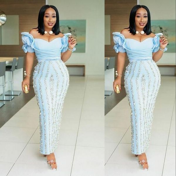 aso ebi sky blue evening dresses for women off shoulder short sleeves crystal beading ankle length formal prom dress party gowns, Black;red
aso ebi sky blue evening dresses for women off shoulder short sleeves crystal beading ankle length formal prom dress party gowns, Black;red