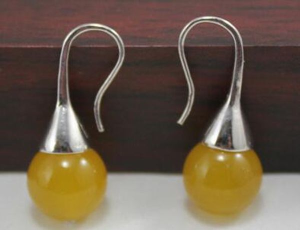 12mm natural yellow jade bead hook earrings, Golden 
12mm natural yellow jade bead hook earrings, Golden