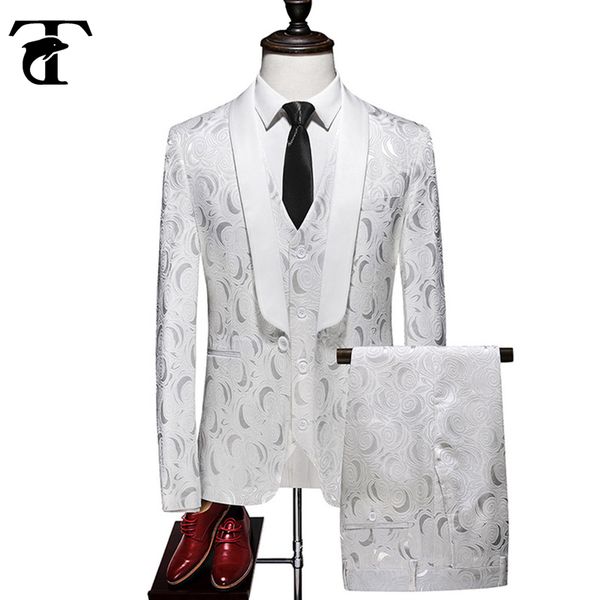 men's suits & blazers white jacquard printed wedding men suit 3 piece blazer+pants+vest kroean fashion hollow large size slim fit marri, White;black
men's suits & blazers white jacquard printed wedding men suit 3 piece blazer+pants+vest kroean fashion hollow large size slim fit marri, White;black