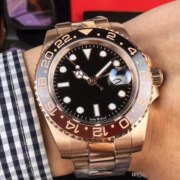 2019new rose gold gmt2 listed v3 version batman mens watch automatic movement ceramic rotating bezel sapphire glass steel strap wristwatch, Slivery;brown
2019new rose gold gmt2 listed v3 version batman mens watch automatic movement ceramic rotating bezel sapphire glass steel strap wristwatch, Slivery;brown