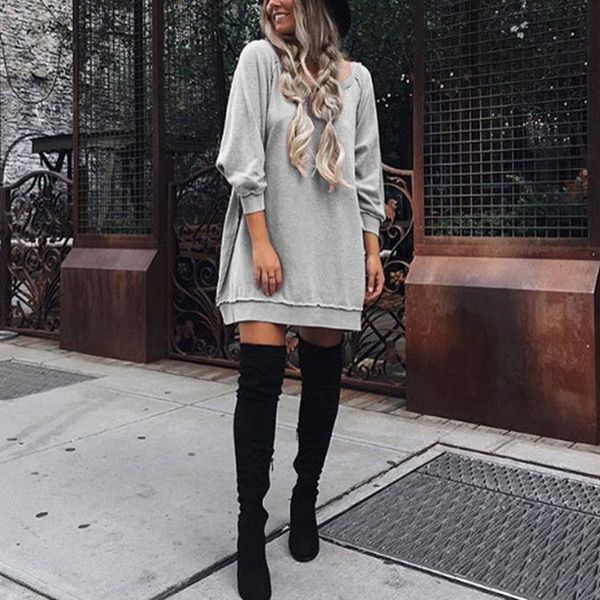 women dress fashion solid color casual female loose mini dress round neck long sleeve autumn ladies shirt dresses, Black;gray
women dress fashion solid color casual female loose mini dress round neck long sleeve autumn ladies shirt dresses, Black;gray