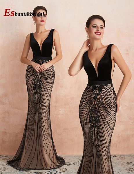 2019 new arrival mermaid velvet prom dress deep v-neck sequins evening party dress, White;black
2019 new arrival mermaid velvet prom dress deep v-neck sequins evening party dress, White;black