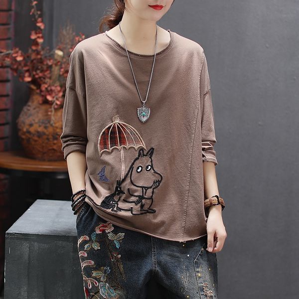 women spring fashion china style cartoon dog embroidery patchwork o-neck long sleeve t-shirt female casual loose tee tshirts, White
women spring fashion china style cartoon dog embroidery patchwork o-neck long sleeve t-shirt female casual loose tee tshirts, White
