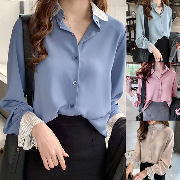 women long lantern sleeve lace spliced turn-down collar solid chiffon shirt harajuku femme clothes summer party, White
women long lantern sleeve lace spliced turn-down collar solid chiffon shirt harajuku femme clothes summer party, White