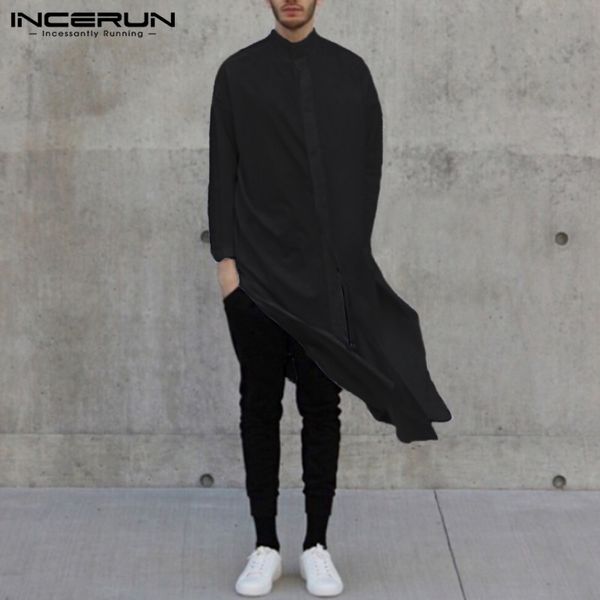 men long sleeve casual shirt stand collar solid button loose suit men vintage pakistani shirts 2020 incerun, White;black
men long sleeve casual shirt stand collar solid button loose suit men vintage pakistani shirts 2020 incerun, White;black